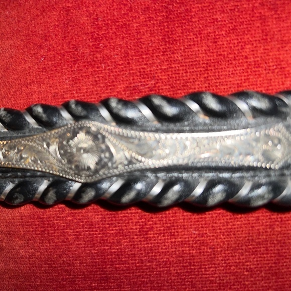 Justin Black Leather Belt W/ Silver & Gold Crumrine Buckle & (11) Silver Conchos - Picture 9 of 16